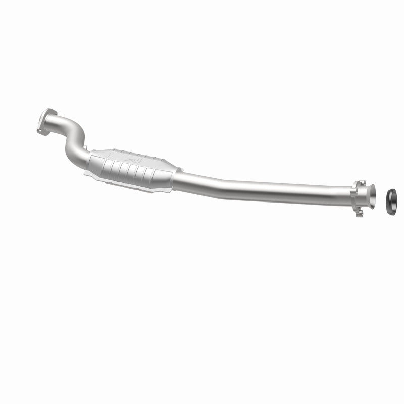 MagnaFlow 5592966 carb direct-fit catalytic converter, opposite rear three-quarter view of the turntable spin