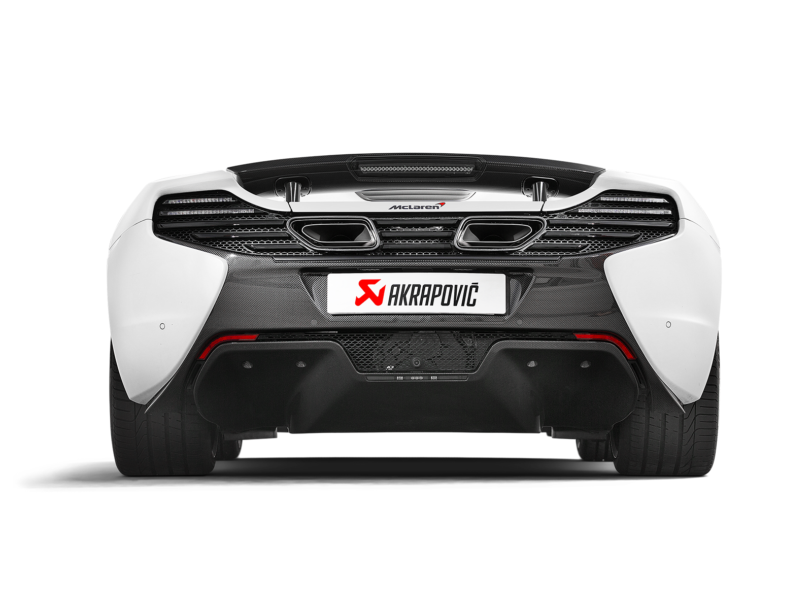 Akrapovic McLaren 650S/650S Spyder Slip-On Line (Titanium) w/ Carbon Tips S-MC/TI/2 for McLaren 650S / 650S Spider P11 2015-2016, rear view