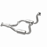 MagnaFlow 5451760 carb direct-fit catalytic converter, opposite rear three-quarter view of the turntable spin