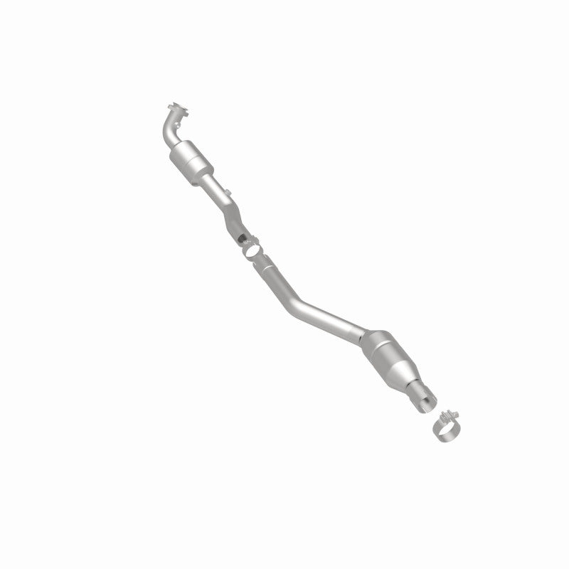 MagnaFlow 551202 carb direct-fit catalytic converter, rear three-quarter view of the turntable spin