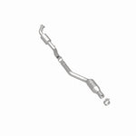 MagnaFlow 551202 carb direct-fit catalytic converter, rear three-quarter view of the turntable spin