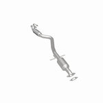 MagnaFlow 5571091 carb direct-fit catalytic converter, rear three-quarter view of the turntable spin
