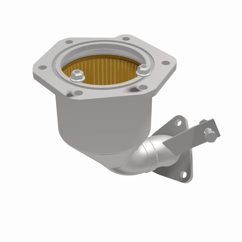 MagnaFlow 5582842 carb direct-fit catalytic converter, opposite front three-quarter view of the turntable spin