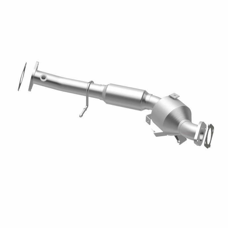 MagnaFlow 551152 carb direct-fit catalytic converter, opposite rear three-quarter view of the turntable spin