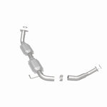 MagnaFlow 5582625 carb direct-fit catalytic converter, rear three-quarter view of the turntable spin