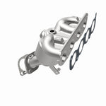 MagnaFlow 22-237 oem grade manifold converter, opposite rear three-quarter view of the turntable spin