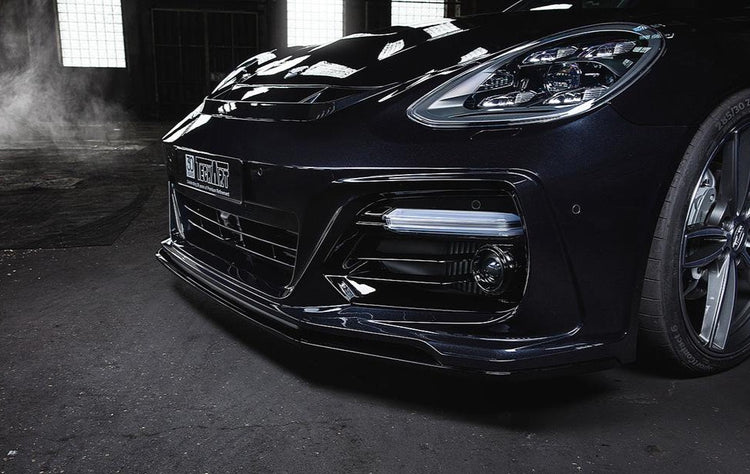 A close up view of TECHART Front Spoiler II Porsche 971.1 Panamera