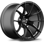 Black forged alloy wheel with five-spoke design and center cap on white background - APEX Wheels wheel for 18x10.5 ET22 5x120 - Satin Black