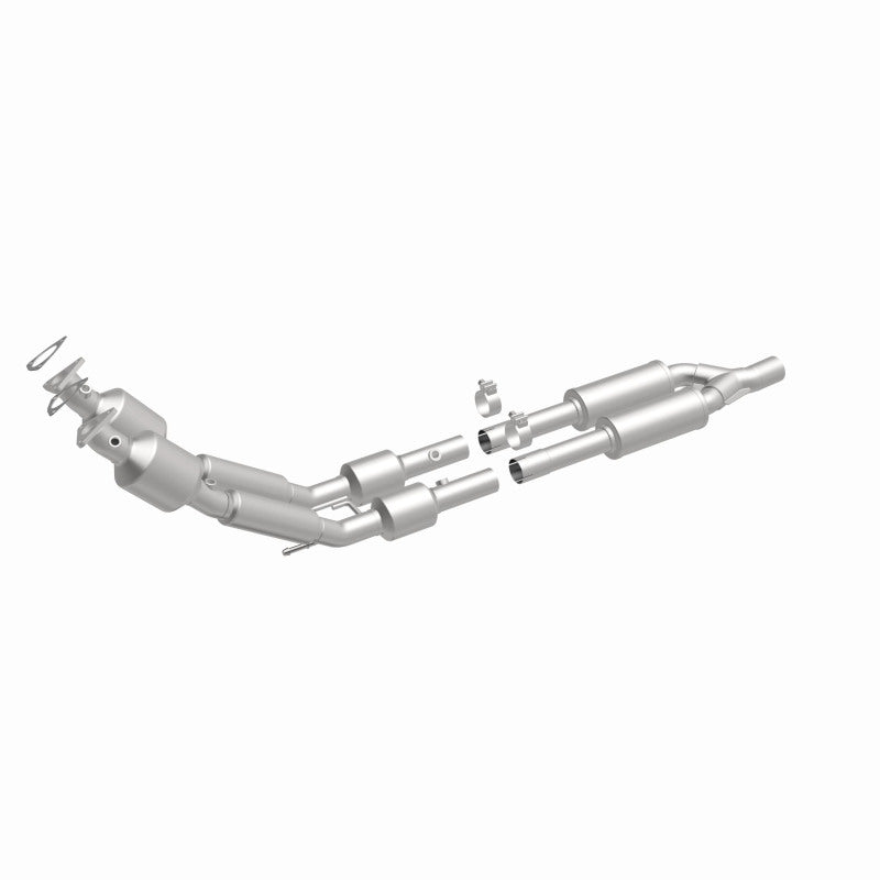 MagnaFlow 551799 carb direct-fit catalytic converter, front three-quarter view of the turntable spin