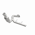 MagnaFlow 5551418 carb direct-fit catalytic converter, opposite front three-quarter view of the turntable spin