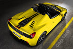 Capristo carbon fiber and glass bonnet on a yellow Ferrari 458 Spider