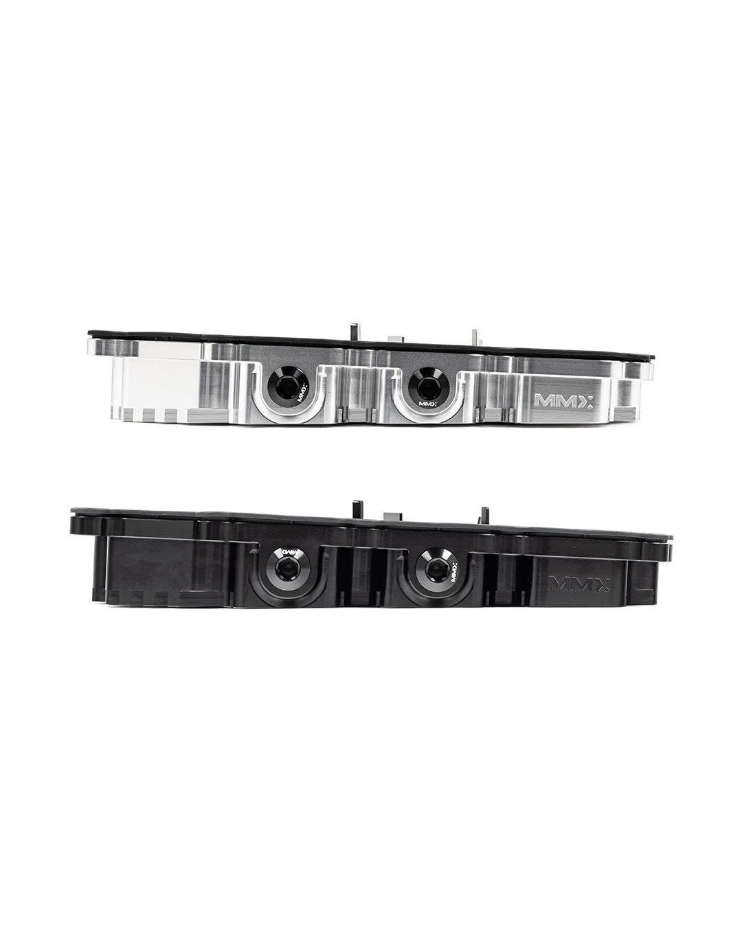 Black and clear DCT oil pans viewed from the side
