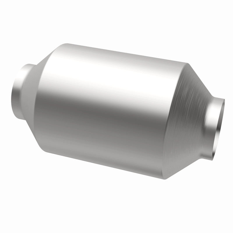 MagnaFlow 5551209 universal catalytic converter, opposite rear three-quarter view of the turntable spin