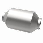 MagnaFlow 5551209 universal catalytic converter, opposite rear three-quarter view of the turntable spin