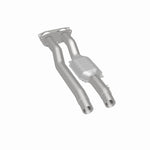 MagnaFlow 4451471 carb direct-fit catalytic converter, rear three-quarter view of the turntable spin