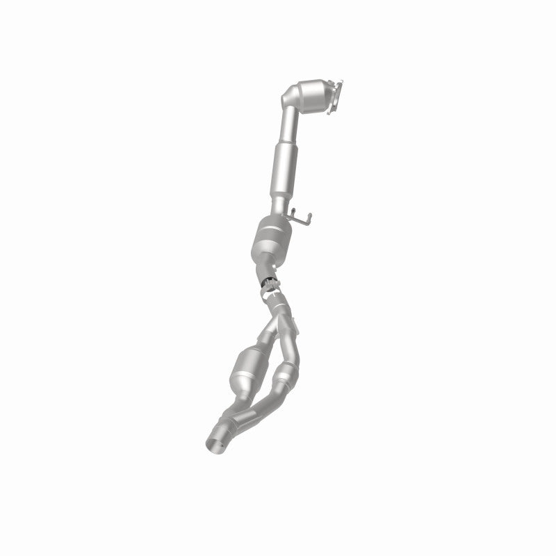 MagnaFlow 551715 carb direct-fit catalytic converter, opposite rear three-quarter view of the turntable spin