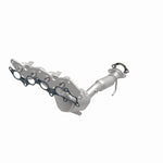 MagnaFlow 5551444 carb manifold converter, opposite front three-quarter view of the turntable spin