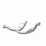 MagnaFlow 5451429 carb direct-fit catalytic converter, opposite rear three-quarter view of the turntable spin