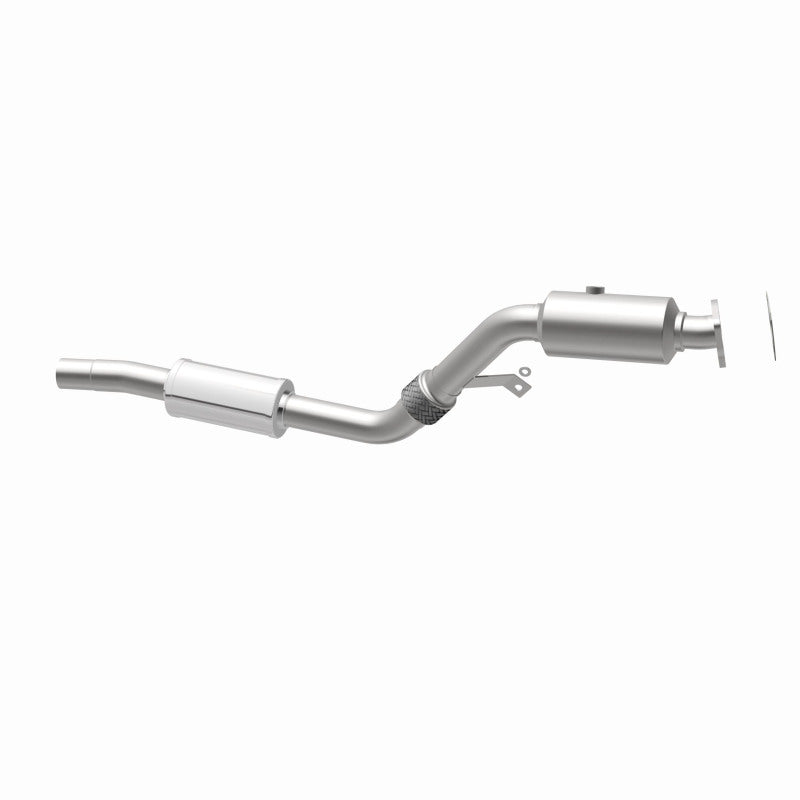 MagnaFlow 5461904 carb direct-fit catalytic converter, opposite rear three-quarter view of the turntable spin