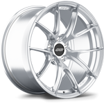 Silver alloy wheel with five Y-shaped spokes, black center cap, and brushed aluminum finish on white background - APEX Wheels wheel for 19x10 ET20 5x120 - Brushed Clear