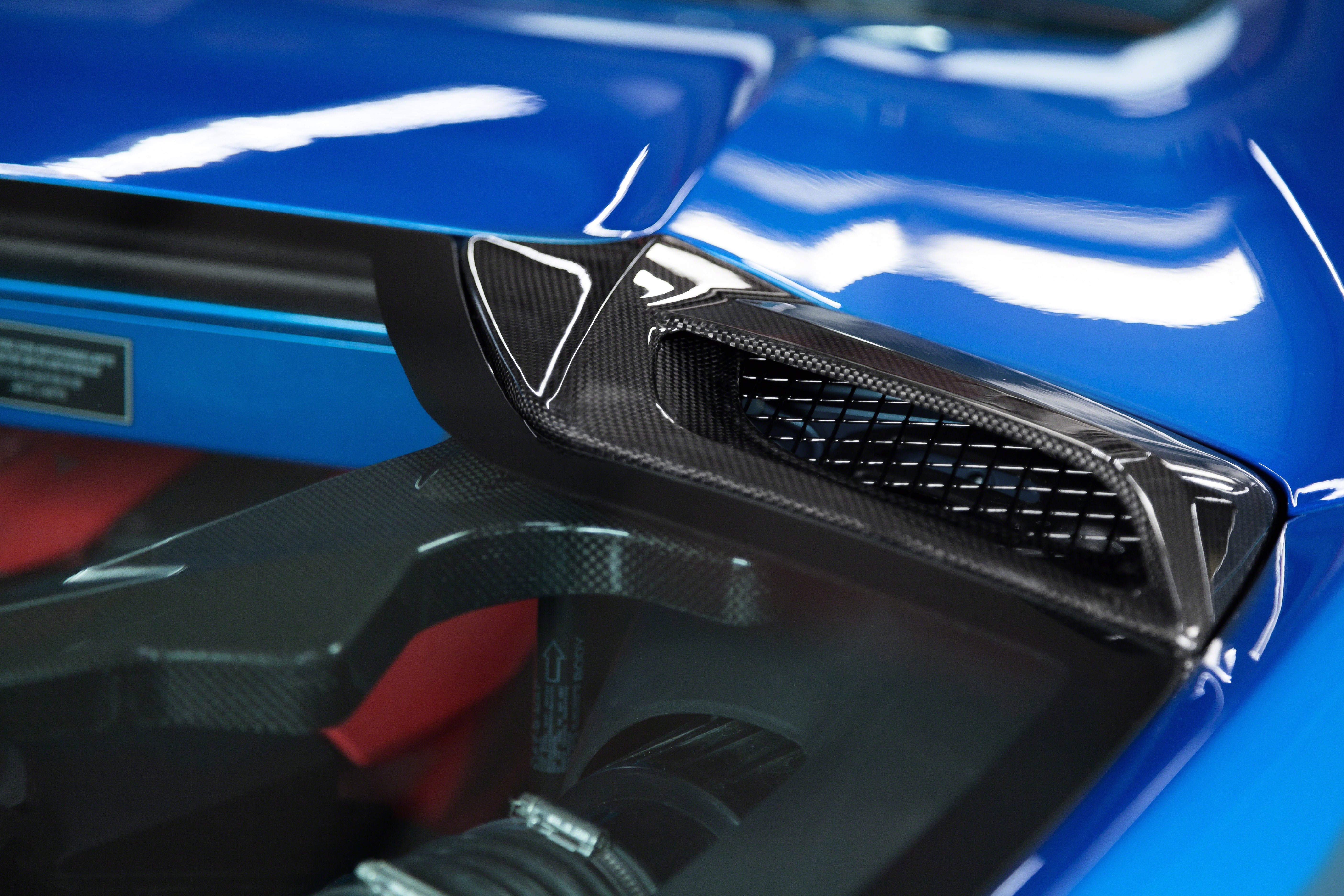 Carbon air vent on the Capristo Ferrari 488 Spider engine bonnet, close-up