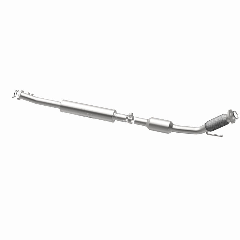 MagnaFlow 23-218 oem grade direct-fit catalytic converter, opposite rear three-quarter view of the turntable spin