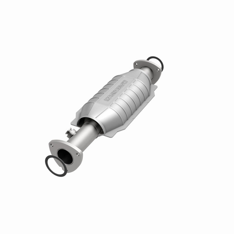MagnaFlow 4481499 carb direct-fit catalytic converter, opposite front three-quarter view of the turntable spin