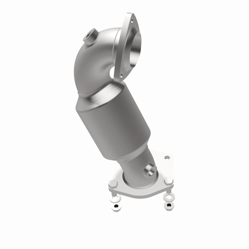 MagnaFlow 4561761 carb direct-fit catalytic converter, opposite rear three-quarter view of the turntable spin