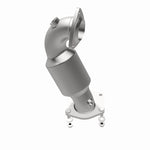 MagnaFlow 4561761 carb direct-fit catalytic converter, opposite rear three-quarter view of the turntable spin
