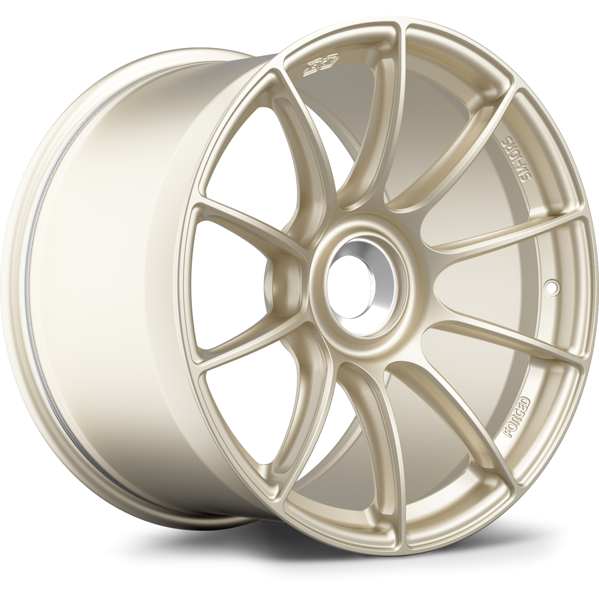 Single forged aluminum wheel with gold finish, multi-spoke design, central hub bore, wide barrel construction - APEX Wheels wheel for 19x12 ET47 PSCL - Motorsport Gold