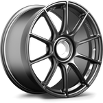 Single gunmetal forged wheel with ten-spoke design and machined center hub on white background - APEX Wheels wheel for 19x9.5 ET50 PSCL - Satin Black