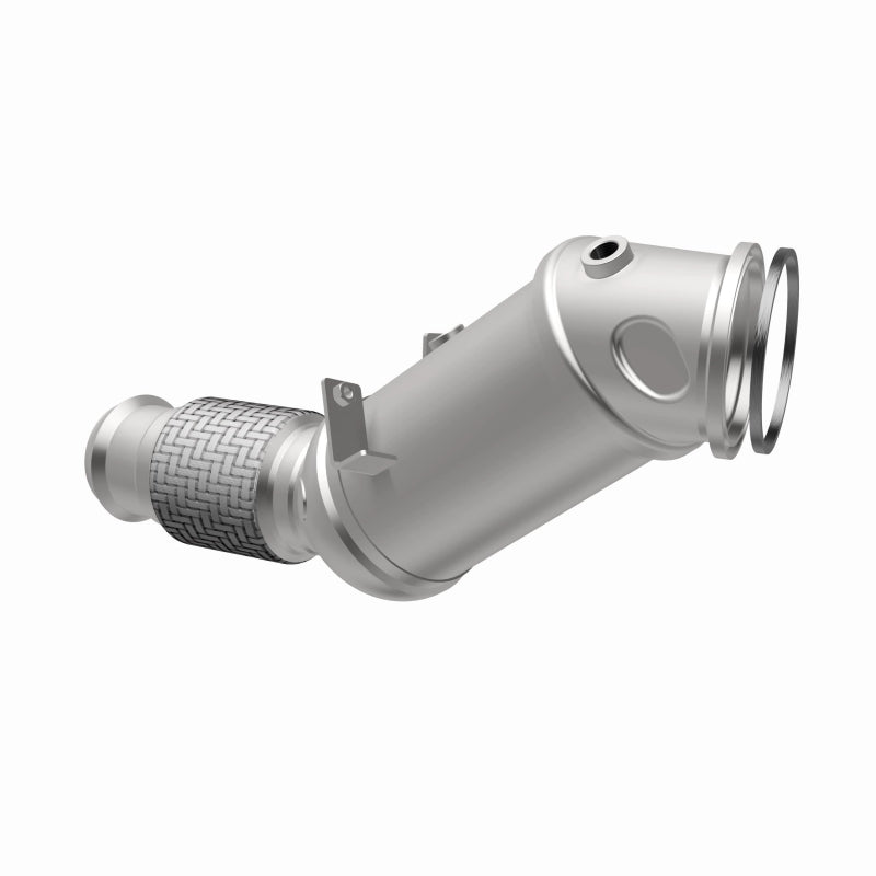 MagnaFlow 280543 oem grade direct-fit catalytic converter, opposite rear three-quarter view of the turntable spin
