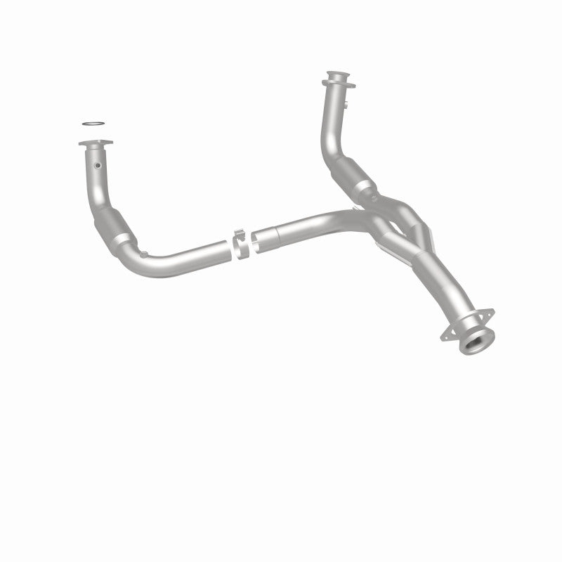 MagnaFlow 4551644 carb direct-fit catalytic converter, rear three-quarter view of the turntable spin