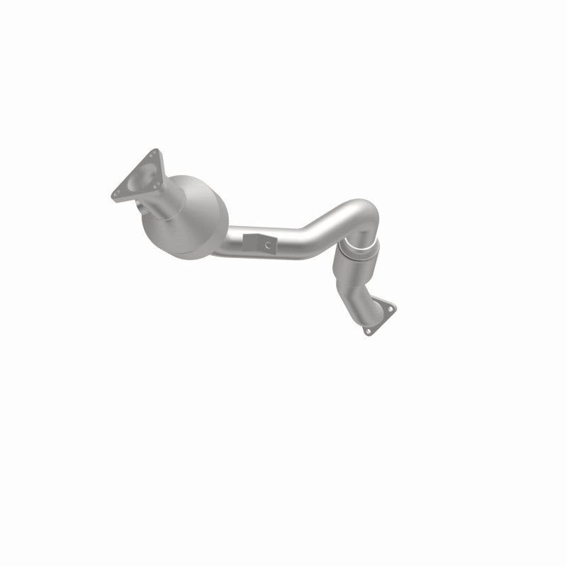 MagnaFlow 5582586 carb direct-fit catalytic converter, opposite front three-quarter view of the turntable spin