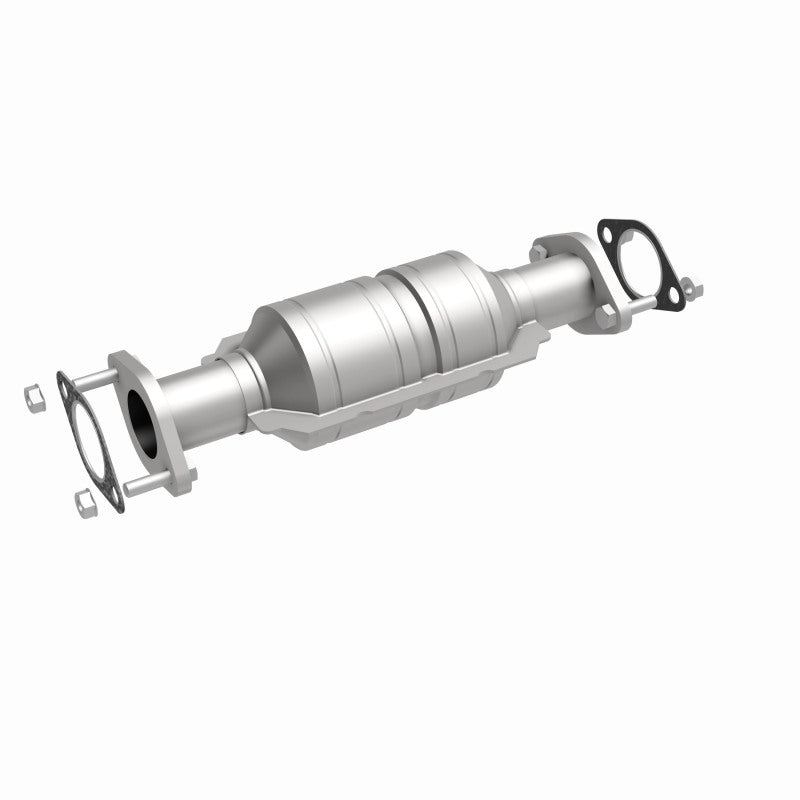 MagnaFlow 5571469 carb direct-fit catalytic converter, front three-quarter view of the turntable spin