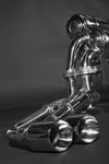 Capristo F430 valved exhaust with polished twin round tips, side view
