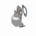 MagnaFlow 551942 carb direct-fit catalytic converter, opposite rear three-quarter view of the turntable spin