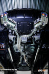Underside view of the IPE exhaust installed on a Porsche Macan