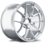 Silver forged aluminum wheel with ten-spoke design and brushed finish on white background - APEX Wheels wheel for 19x12 ET63 PSCL - Brushed Clear