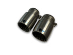 Remus Tail Pipe Set, pair of dark chrome tail pipes, angled view