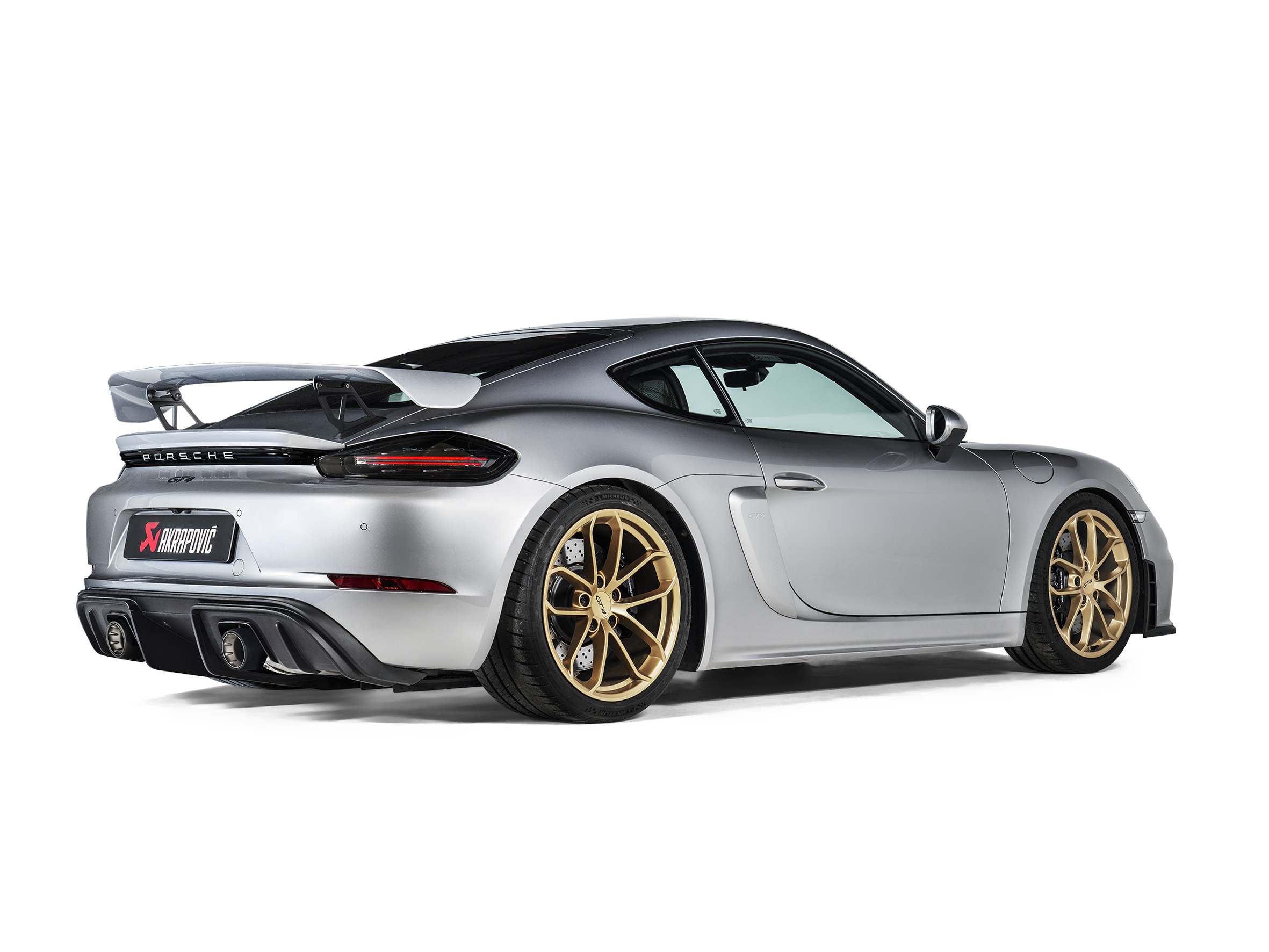 Akrapovic Porsche Cayman GT4 (718) Tail Pipe Set (Black Coated Titanium) TP-T/S/28 for Porsche 718 Cayman GT4 / Boxster Spyder 982 2020-2023, detail view