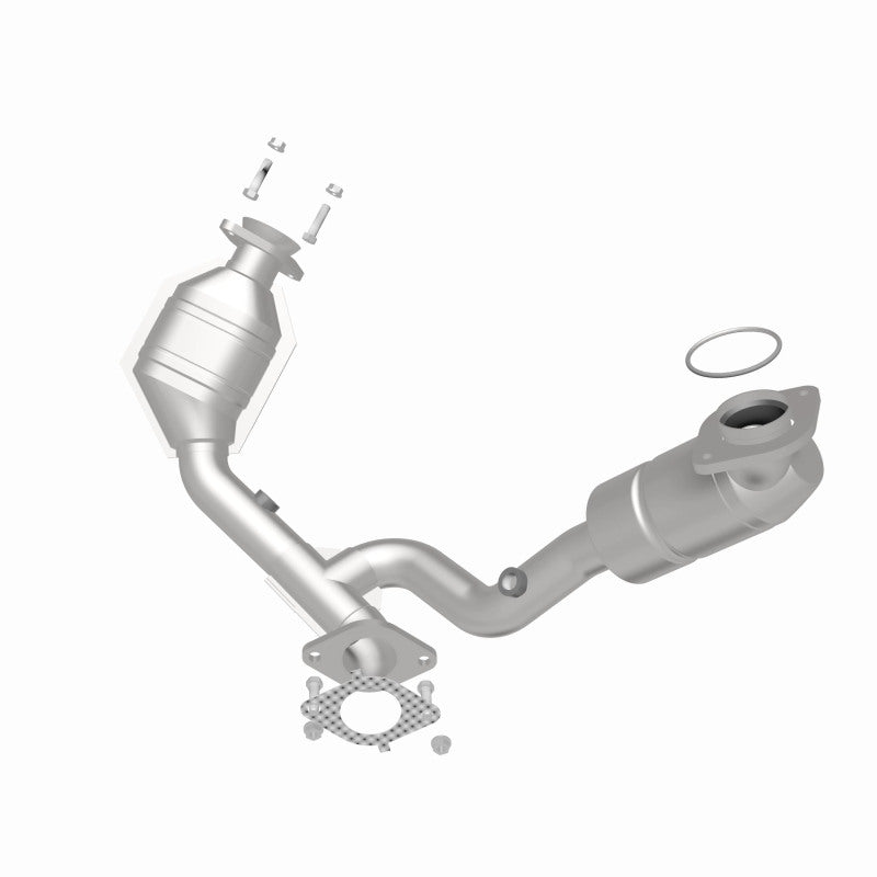 MagnaFlow 5411466 carb direct-fit catalytic converter, rear three-quarter view of the turntable spin