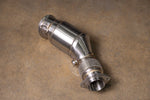 An overhead shot showcases the complete secondary Valvetronic Designs 400 Cell Catted Downpipe from the BMW F8X (M2C/M3/M4) performance kit. 