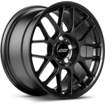 Matte black forged aluminum wheel with complex spoke design and center cap on white background - APEX Wheels wheel for 17x9 ET35 5x100 - Satin Black
