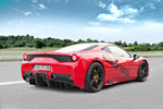 Capristo carbon fiber rear diffuser on a red Ferrari 458 Speciale, rear quarter