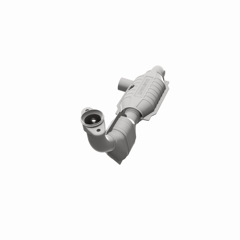 MagnaFlow 5481238 carb direct-fit catalytic converter, opposite rear three-quarter view of the turntable spin