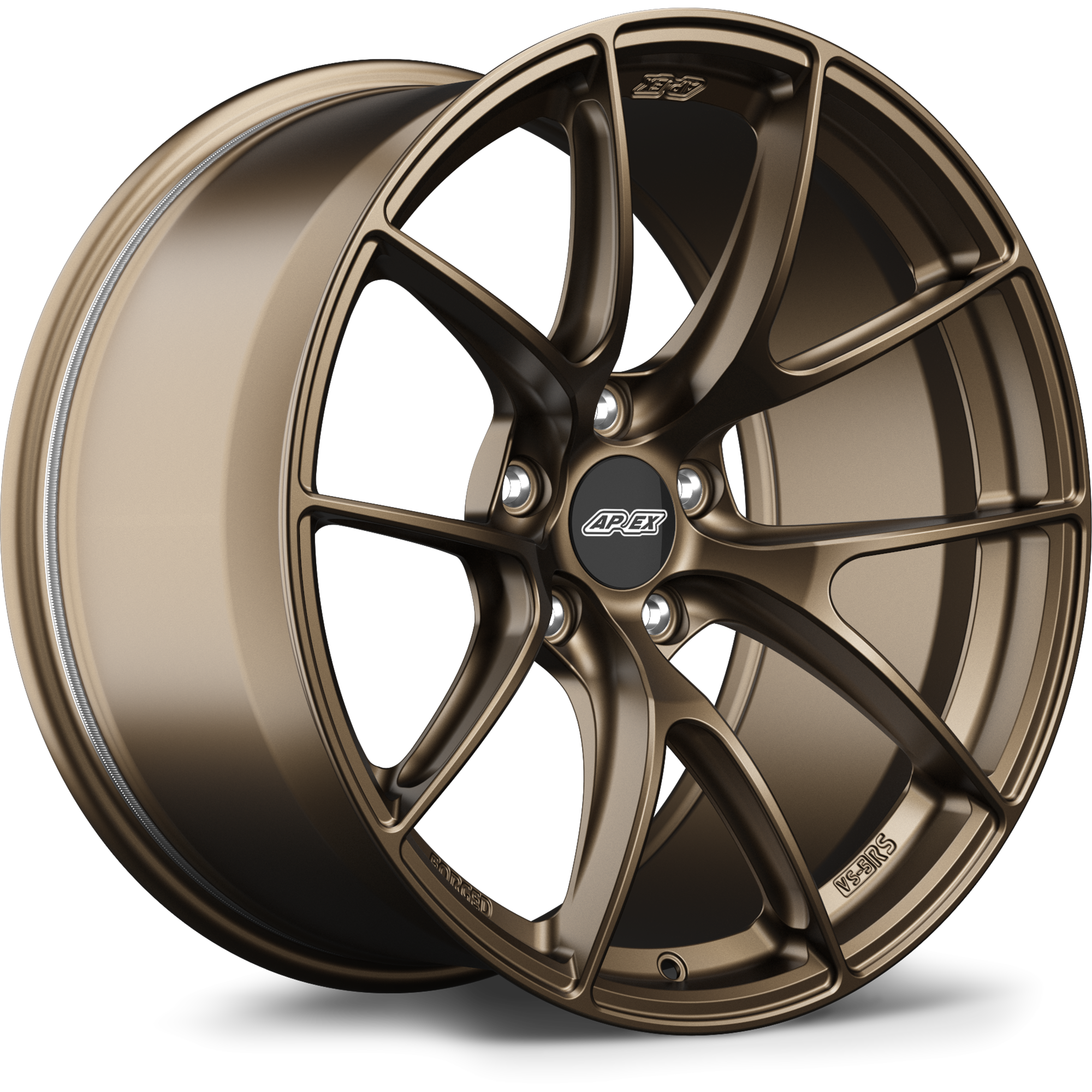 Bronze finished alloy wheel with ten-spoke design and black center cap on white background - APEX Wheels wheel for 19x8.5 ET23 5x114.3 - Satin Bronze