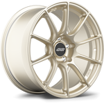 Single forged aluminum wheel with champagne finish and split spoke design with central cap showing five-bolt pattern - APEX Wheels wheel for 18x10.5 ET44 5x130 - Motorsport Gold