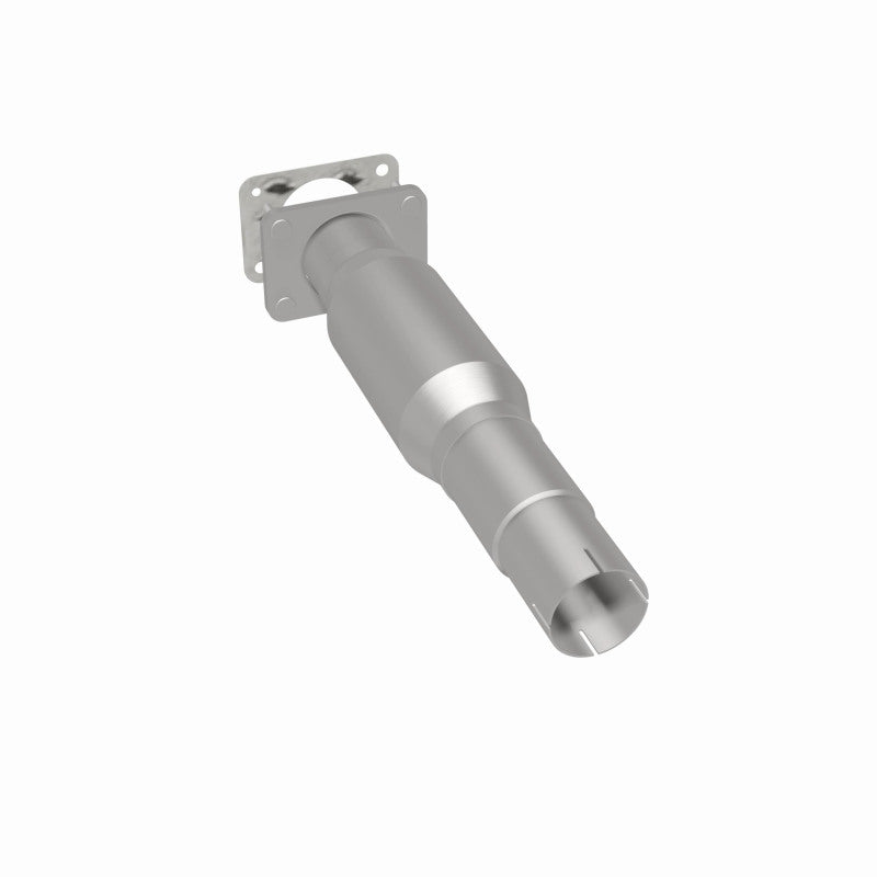 MagnaFlow 4481202 carb direct-fit catalytic converter, rear three-quarter view of the turntable spin