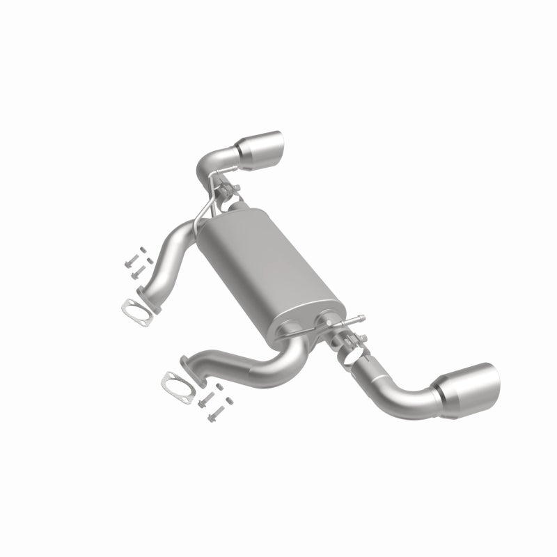 BRExhaust 108-0199 muffler, front three-quarter view of the turntable spin